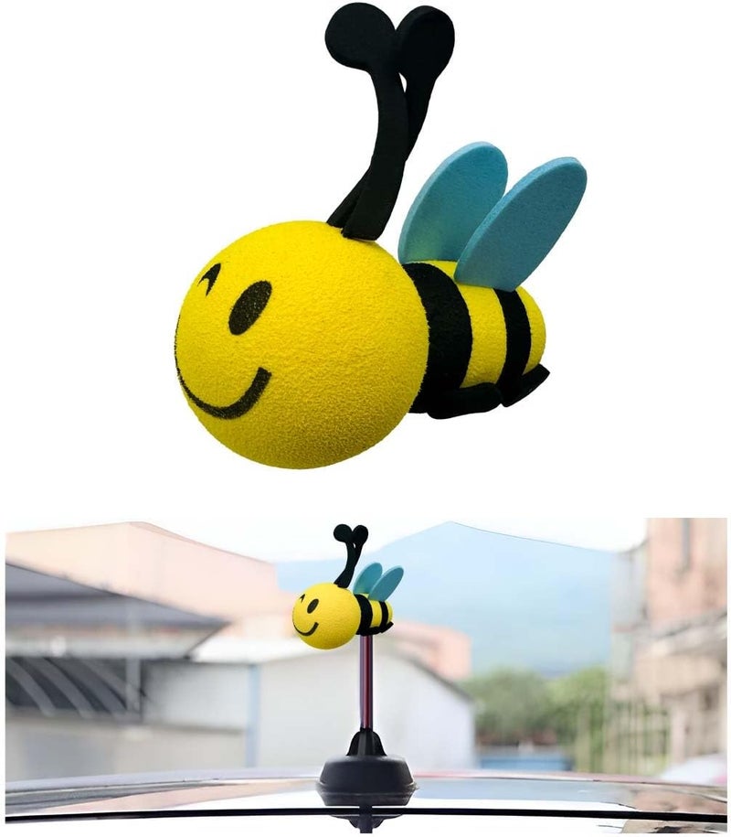 FSTURIOS Bee Car Antenna Topper, Happy Smiley Bee Antenna Ball Funny Automotive Roof Decoration, Cute Bumble Bee Aerial Ball Toppers Lovely Auto Accessory for Most Vehicles (Blue, Wink) - Image 1